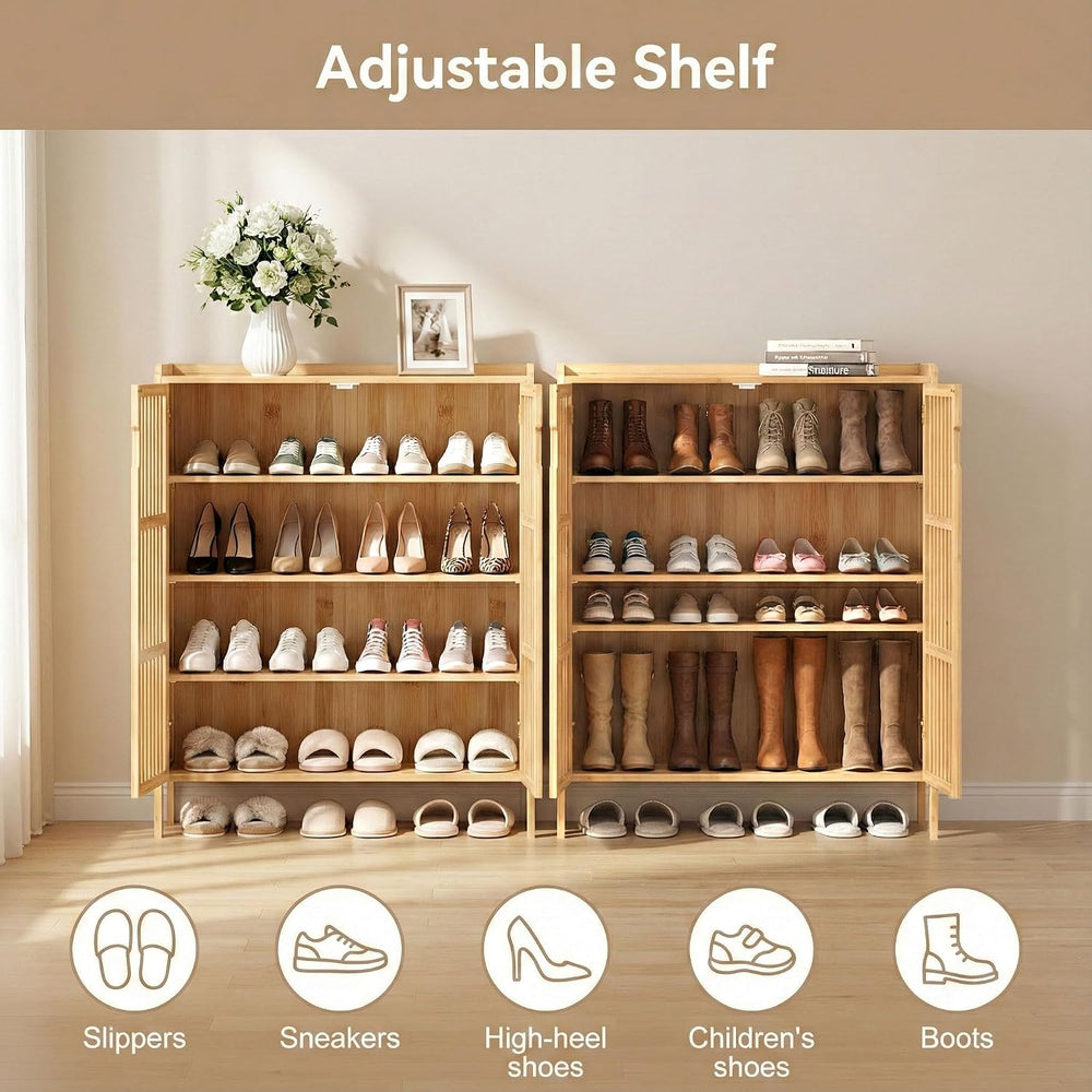 Bamboo Shoe Storage Cabinet for Entryway with Doors, Hidden Shoe Organizer