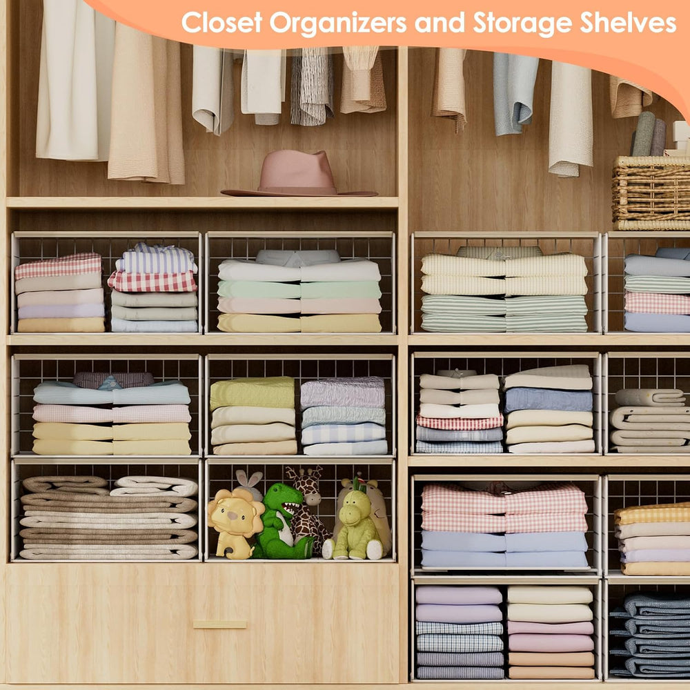 Hencawima 4 Pack Stackable Closet Storage Shelf Organizer Metal White