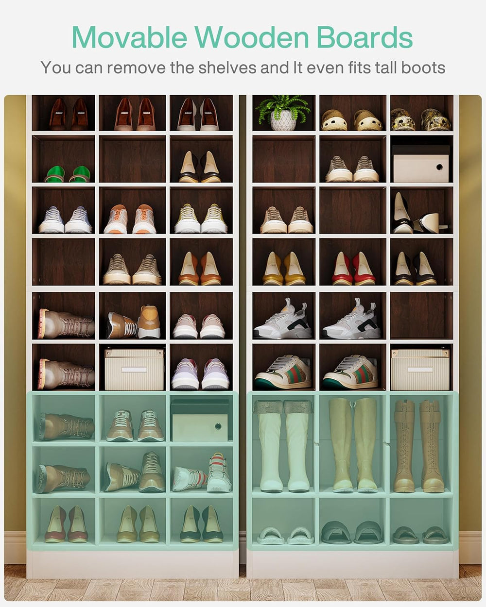 Tribesigns 10-Tier Shoe Storage Cabinet, White and Brown Wooden Shoe Rack wit...