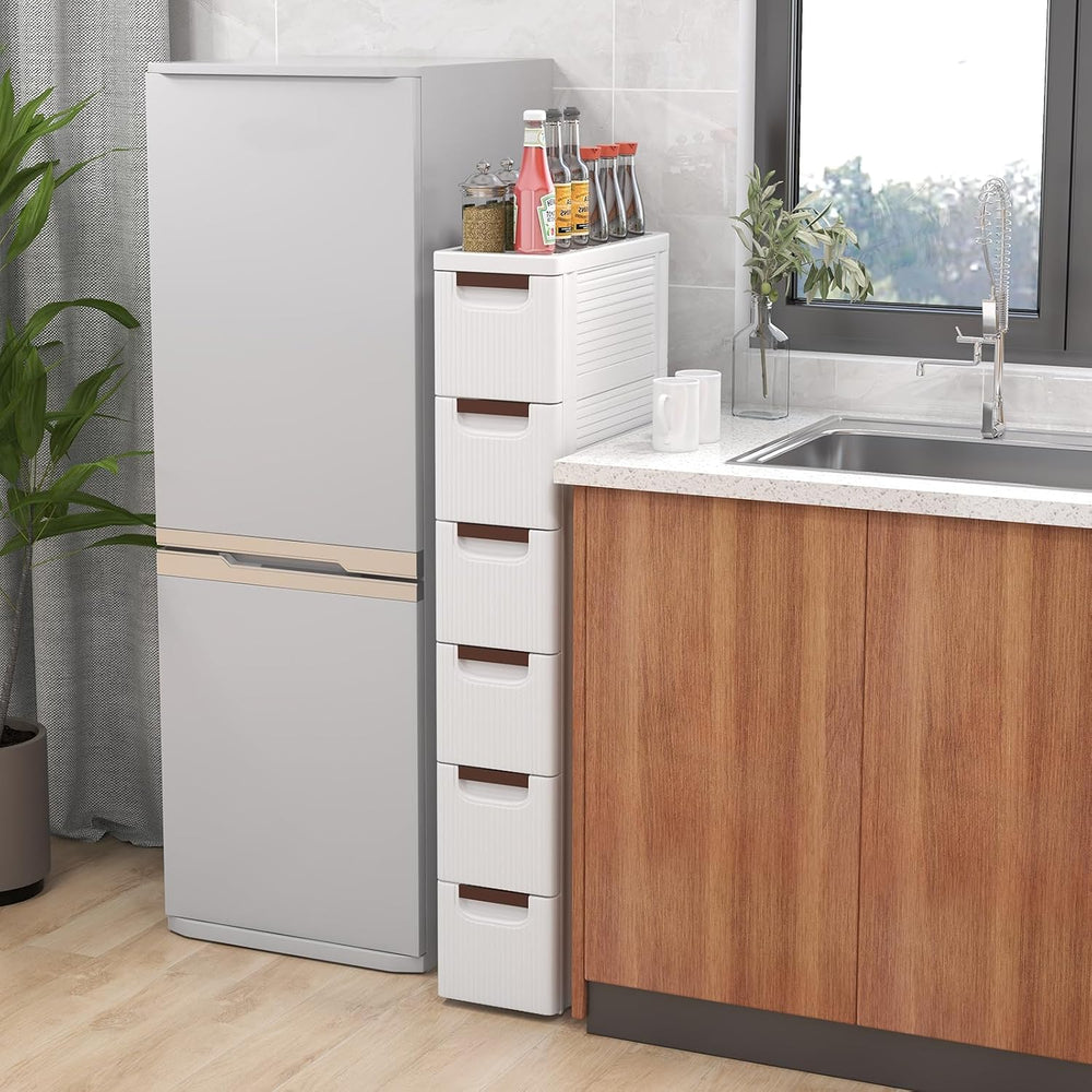 LOKO 6-Drawer Narrow Storage Cabinet, Slim Rolling Cart (7.5"x16.5"...