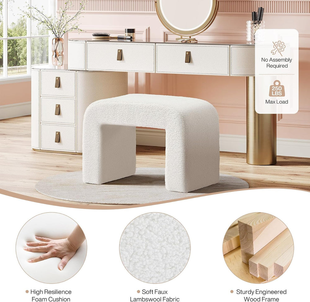 Tribesigns Set of 2 Modern Vanity Stool, Sherpa Upholstered Foot Stool Ottoma...