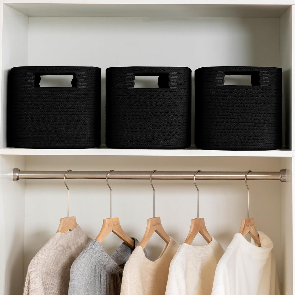 4 Pack Storage Baskets for Organizing, Shelf Baskets with Handles, Black