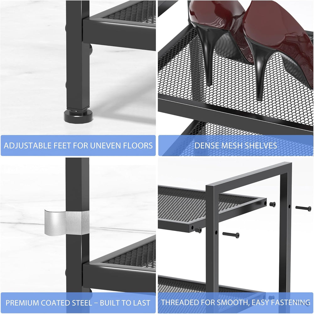 Expandable Shoe Rack for Closet, Entryway, Shoe Storage, 3-Tier, Black