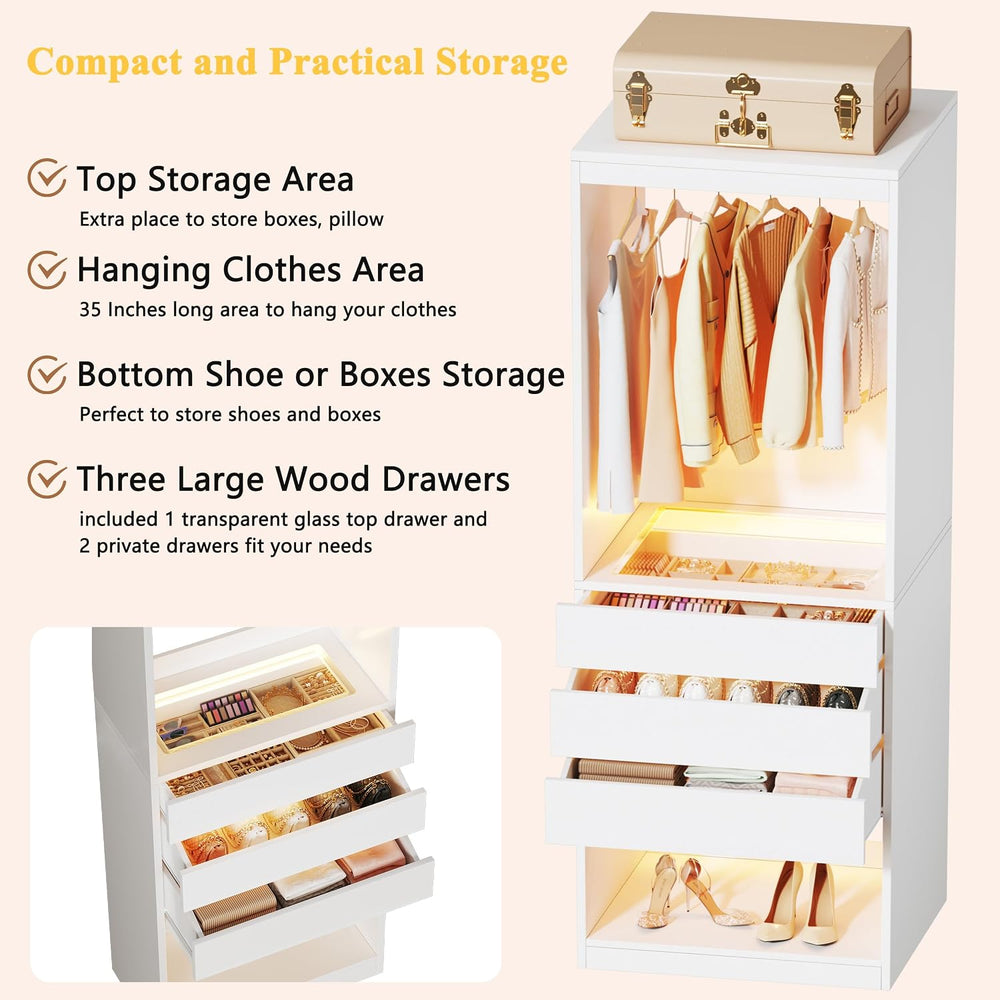 HUAHUU Freestanding 2FT Closet System with 3 Wood Drawers & Glasstop, 24&...