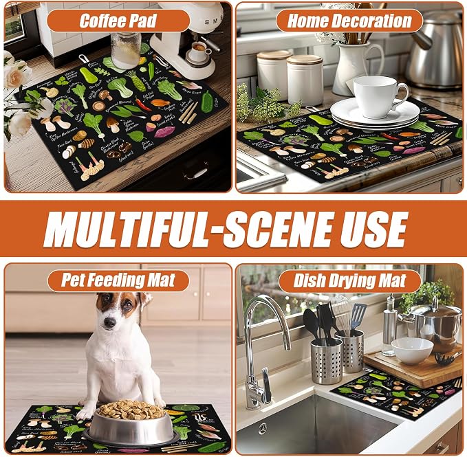 Vegetables Dish Drying Mat for Kitchen Counter Microfiber Absorbent Dish - Image 7