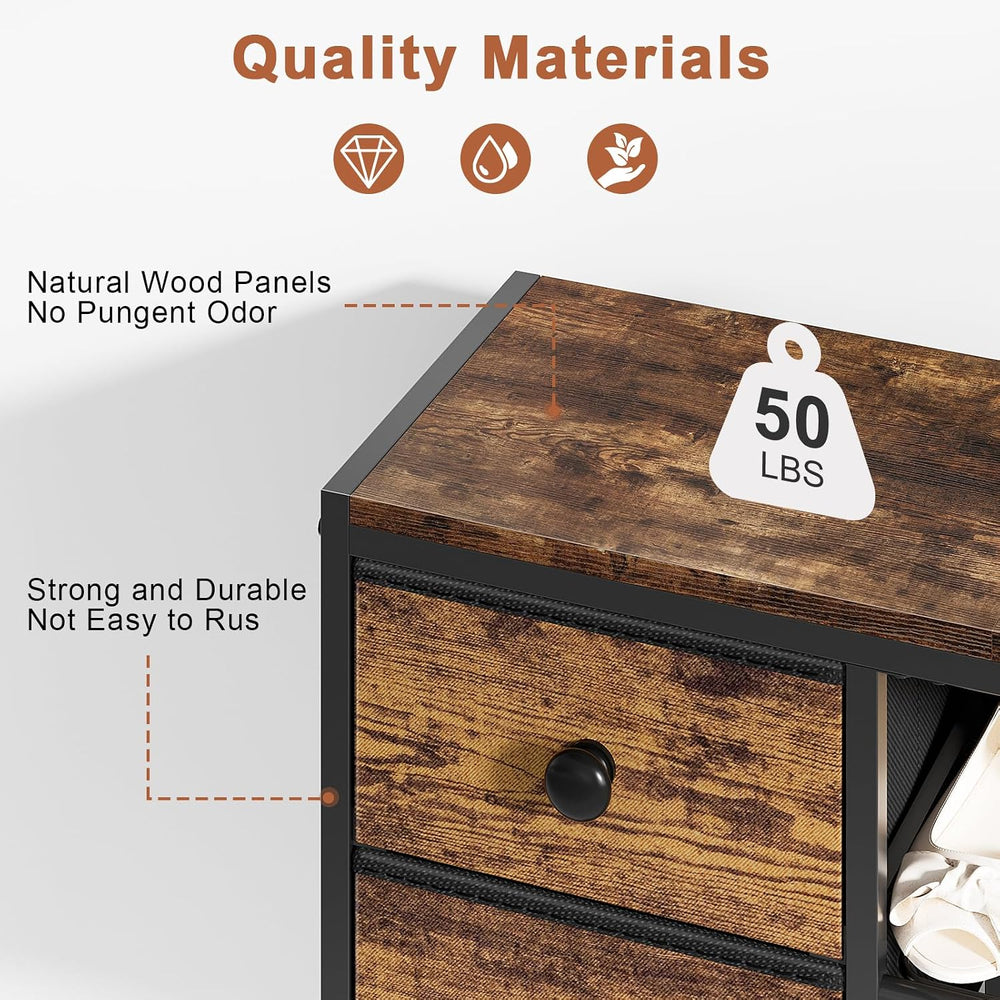 5-Tier Shoe Rack, Side Mesh & 2 Drawers for Closet Rustic Brown