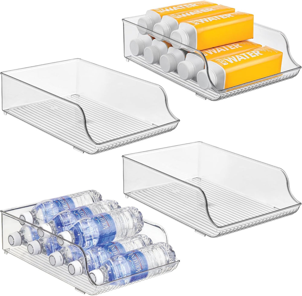 iDesign Water Bottle Organizer for Fridge, Set of 4, Clear