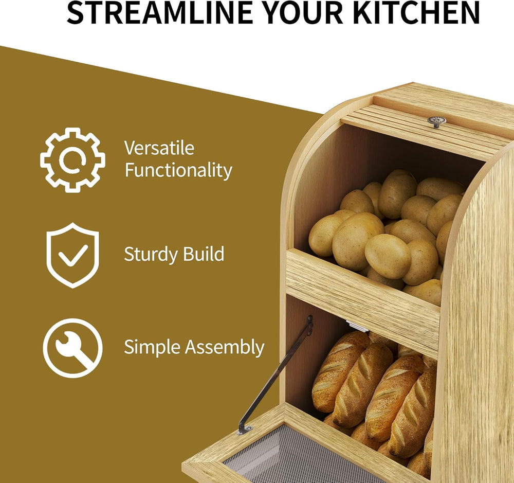 Wood Color Vegetable Storage Bin with Wheels & Ventilation