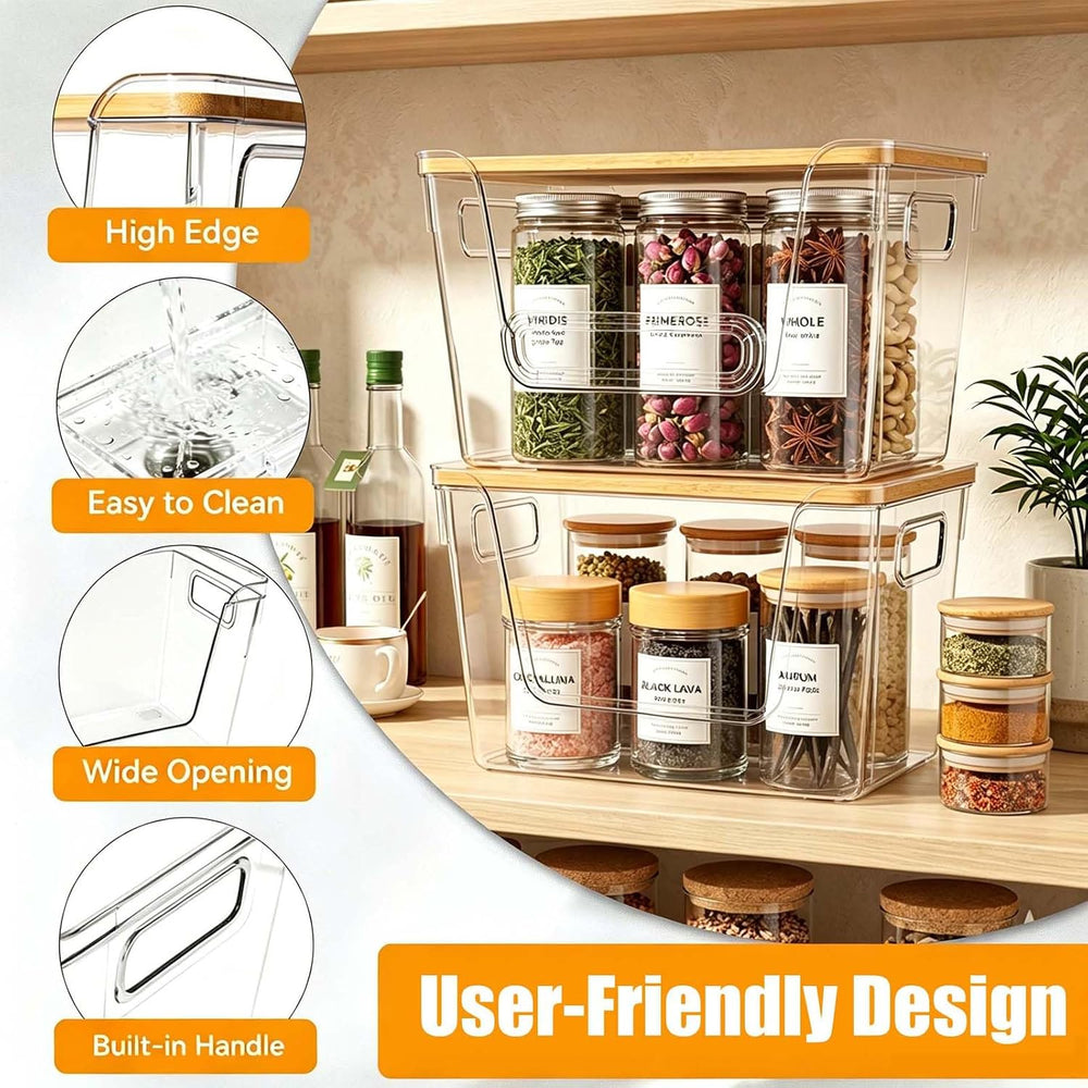 4 Pack Pantry Organizers and Storage with Bamboo Lids