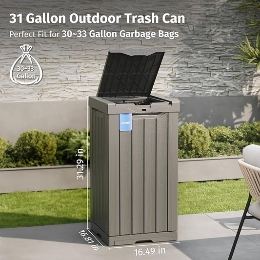 EAST OAK 31 Gallon Outdoor Trash Can | Waterproof Resin Garbage Can - Image 2