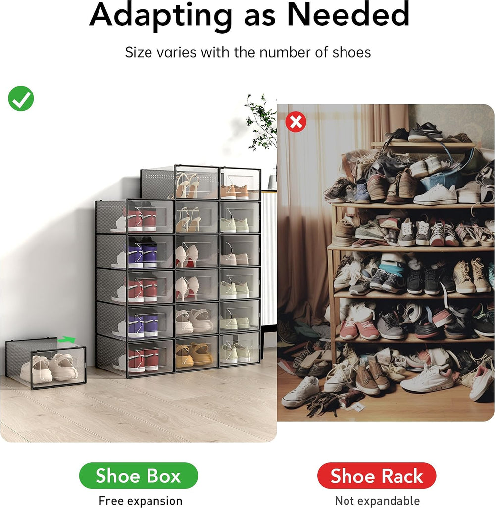 Foluck X-Large 15 Pack Shoe Storage Organizer Box Clear Plastic Stackable