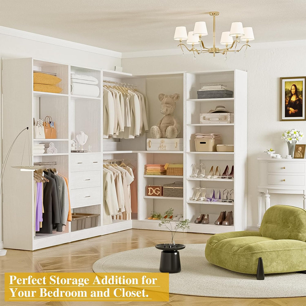 Unikito 110” Closet System with Drawers, 9.3FT Corner Closet Organizer with 4...