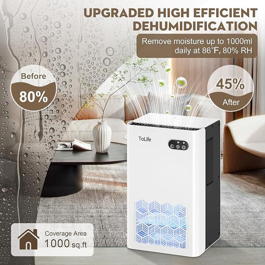ToLife Dehumidifier for Home, 1000 sq.ft Dehumidifiers for Basement Bedroom - Image 2