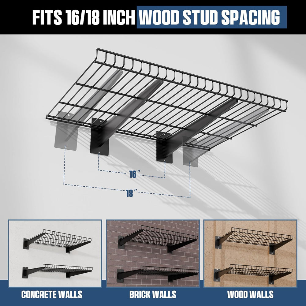 Garage Wall Shelving 24"x16.5" 2-Pack, Wall Mounted Shelves, Black
