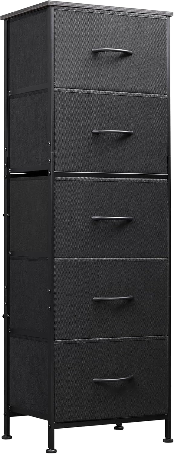 WLIVE Tall Dresser for Bedroom, 5 Drawer Dresser, Charcoal Black
