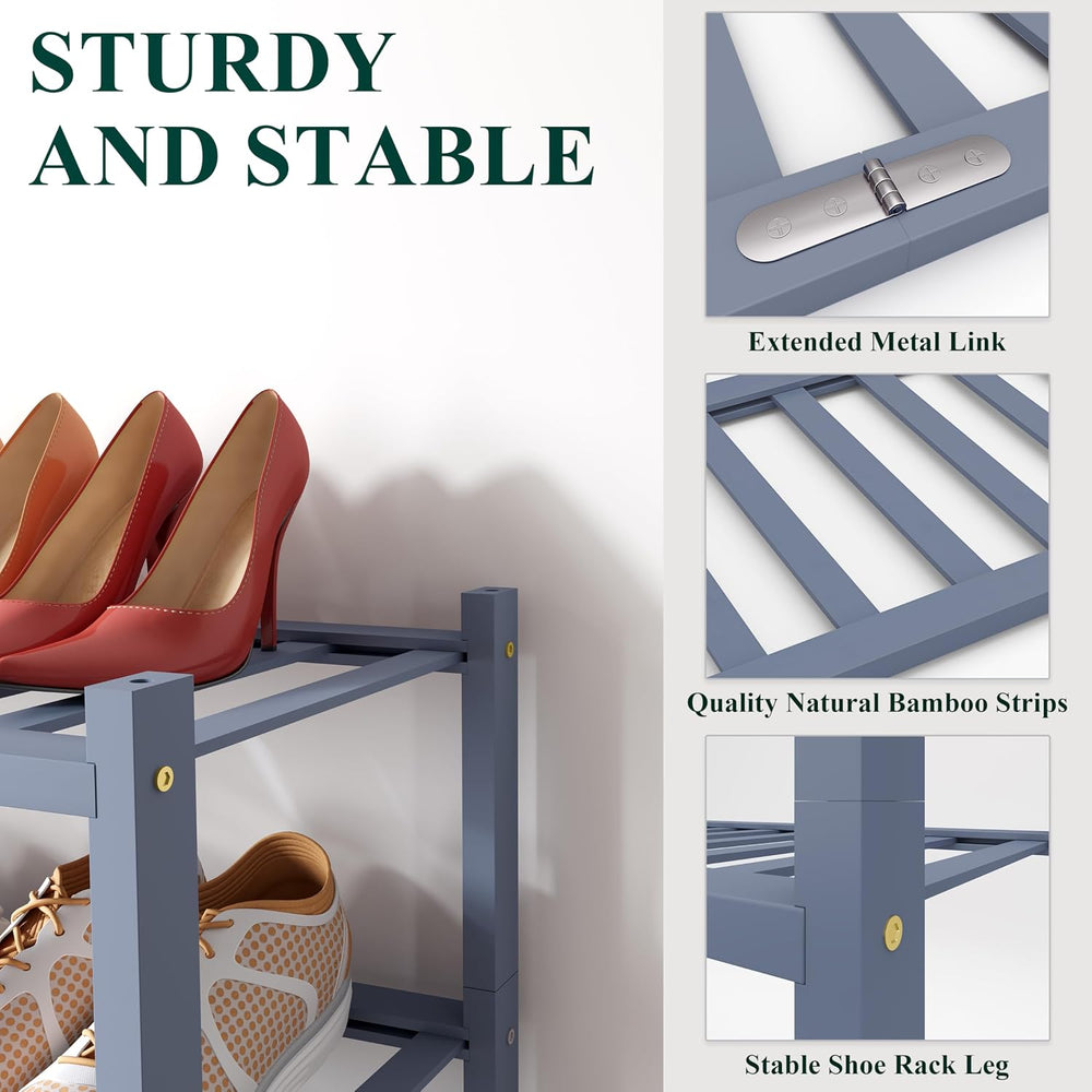 Smiry Bamboo Shoe Rack for Closet, 4 Tier - 26.77" Wide, Grey