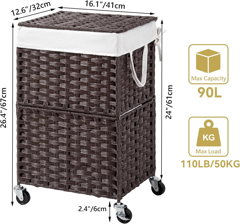 Chrislley Wicker Laundry Basket with Wheels,Rolling Laundry Hamper with Lid