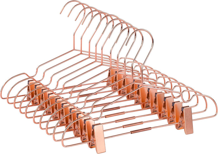 50 Pack 13" Rose Copper Gold Shiny Metal Wire Clothes Hangers with Clips for Shirts Coat Storage & Display