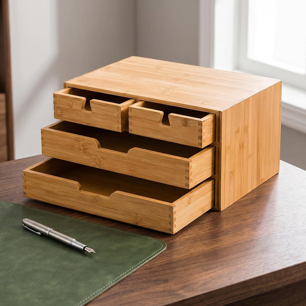 DEAYOU Bamboo Desk Organizer, 100% Natural Bamboo Desktop Drawer Organizer, T...