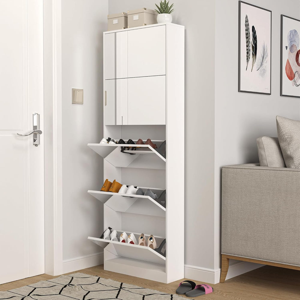 Mirror Shoe Cabinet, Hidden Shoe Storage Organizer with Flip Drawers Door, 5 ...