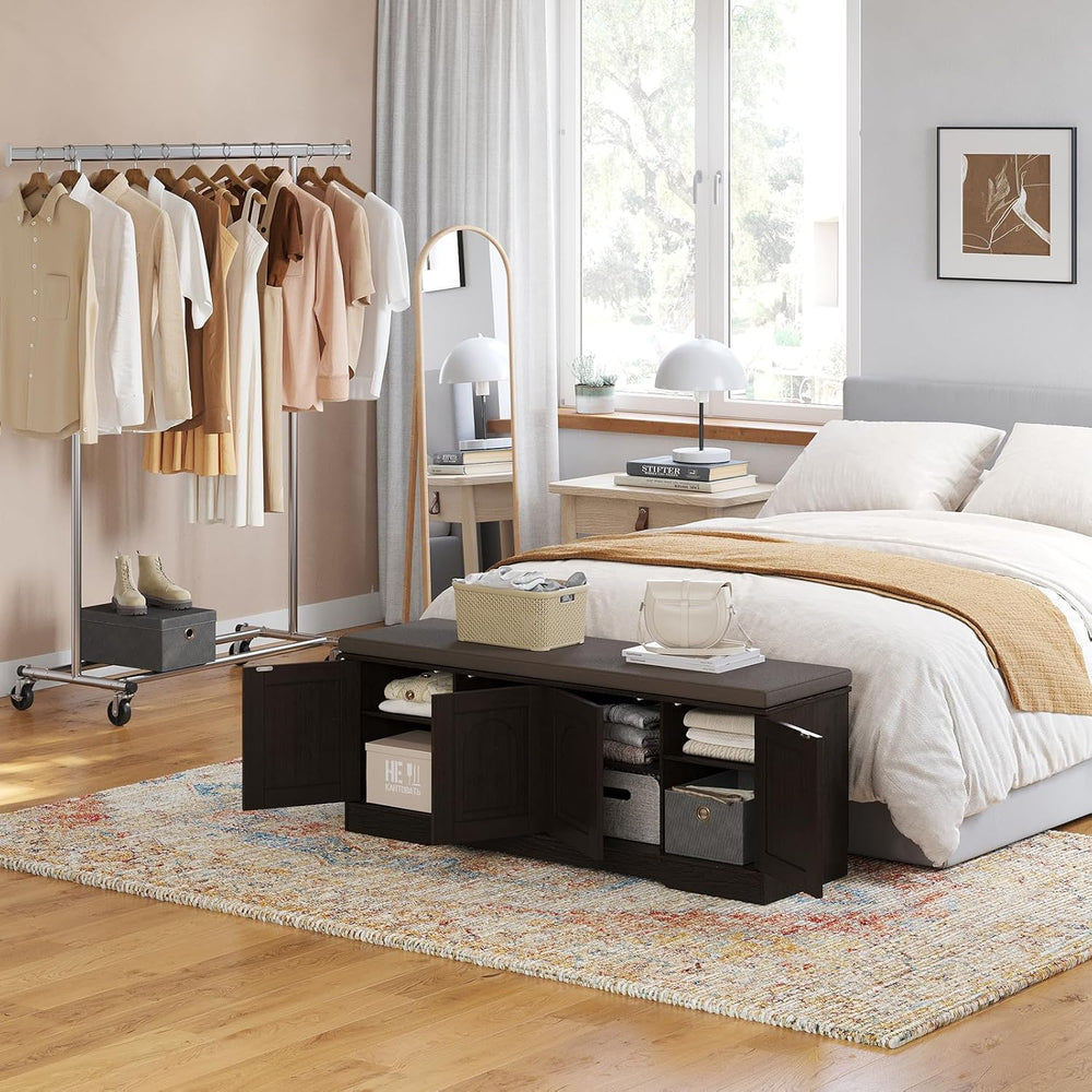 DINZI LVJ Shoe Storage Bench with Cushion, Door, Espresso 47.2" LX17.7 H