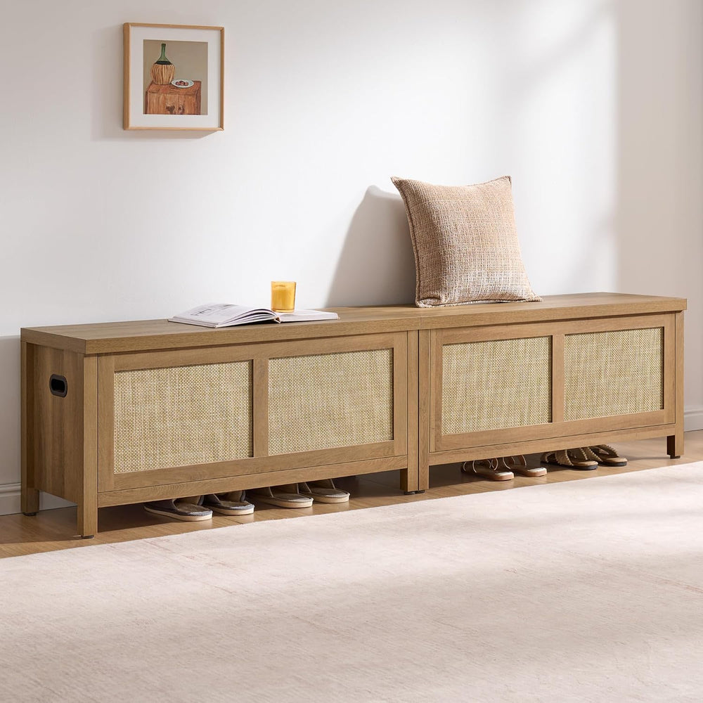 SICOTAS Rattan Storage Chest 39.4" Storage Bench for Bedroom