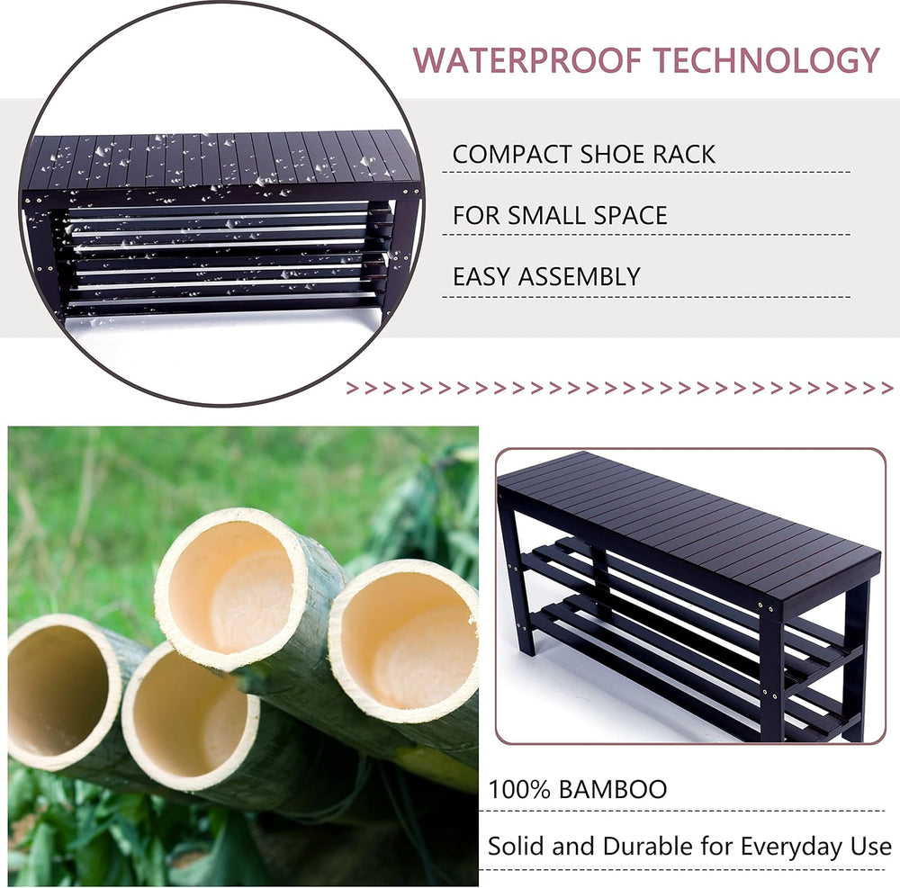 Knocbel 3-Tier Bamboo Shoe Bench 35.5 Inch Long Entryway Storage Rack Shoes O...