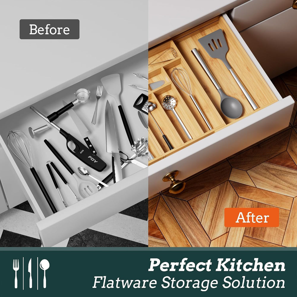 Silverware Organizer Large, Magnetic Connected Expandable 13 Slots Silverware...