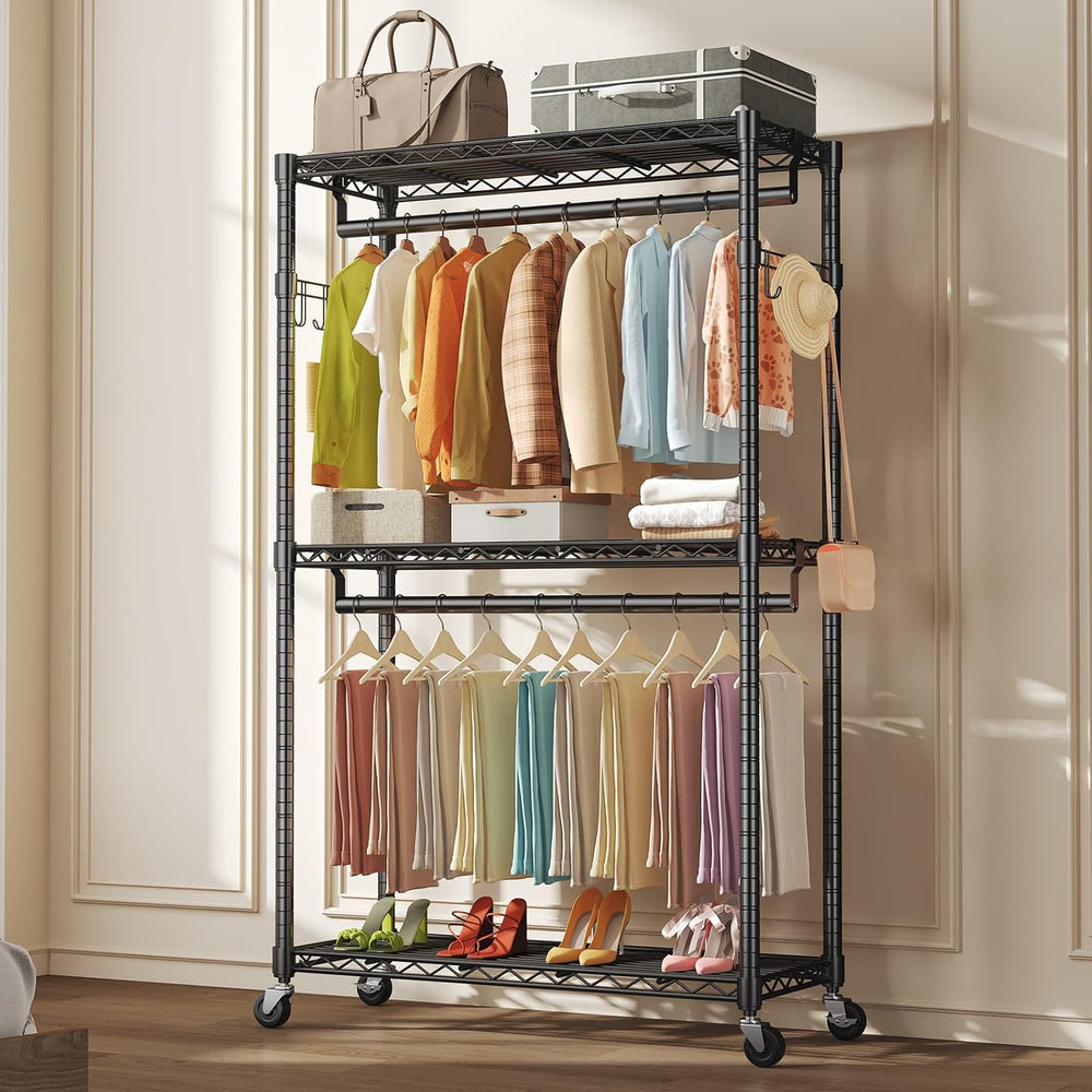 OLIXIS Rolling Clothes Rack, Heavy Duty Garment Rack, 47.2 IN, Black
