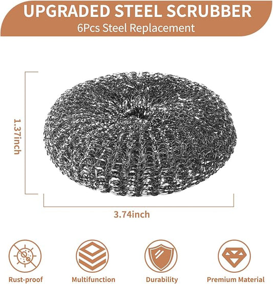 6PCS Steel Wool Scrubber Wire Sponge Set, Barbecue Grill Cleaning Scrubber Pads - Image 2