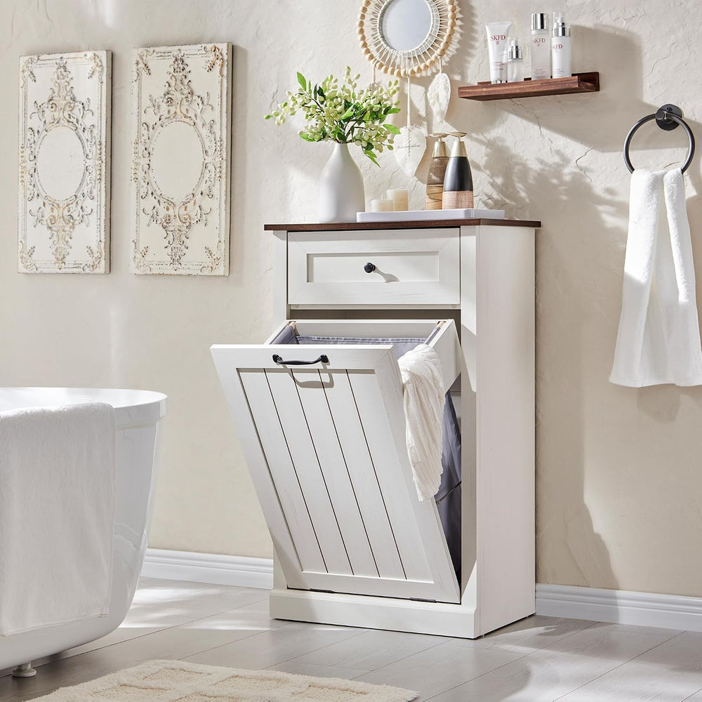 Tilt Out Laundry Hamper Cabinet, 10 Gallon Farmhouse Trash Can Cabinet