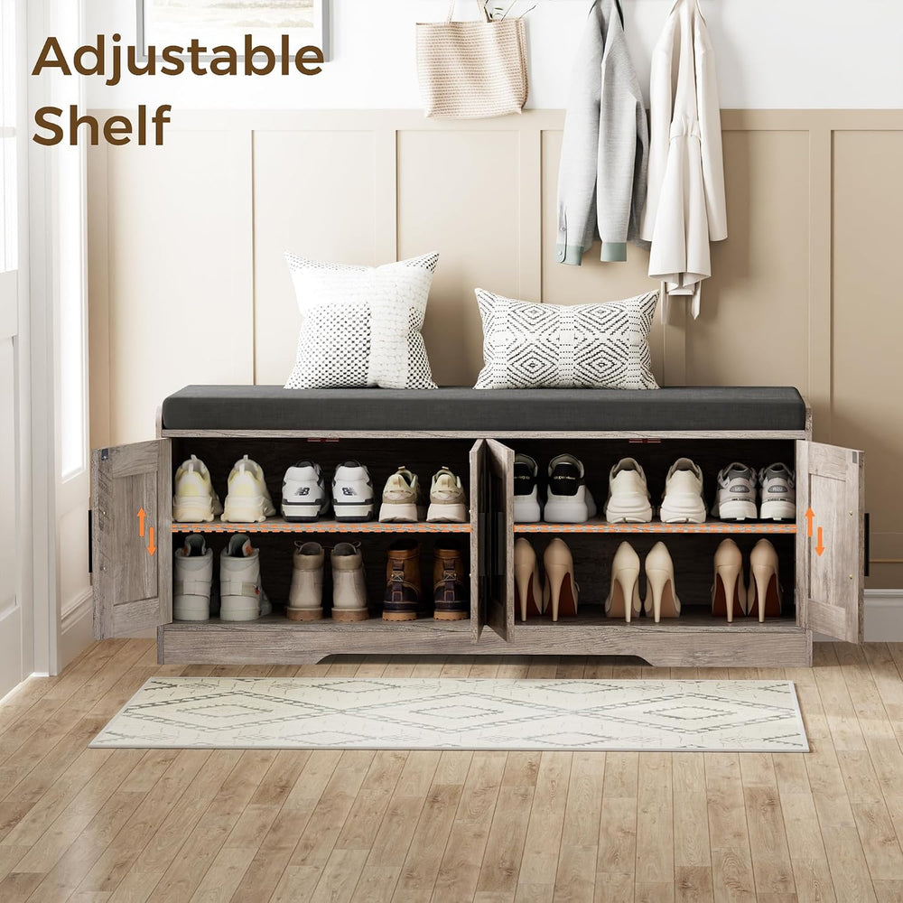 Homleke Shoe Storage Bench, 4 Doors & Thickened Padded Seat Cushion