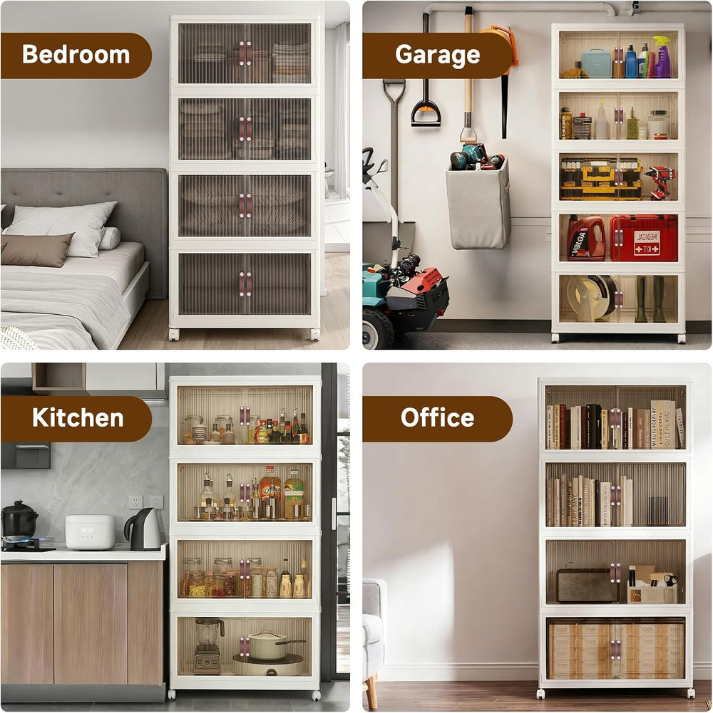 Collapsible Storage Bins with Lids and Front Doors, Heavy-Duty Stackable Plas...