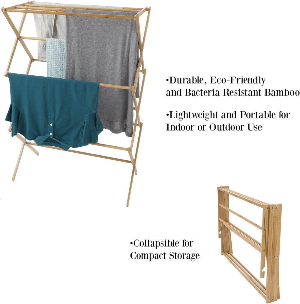 Lavish Home Bamboo Clothes Drying Rack, 27.5” x 14.25” x 42”