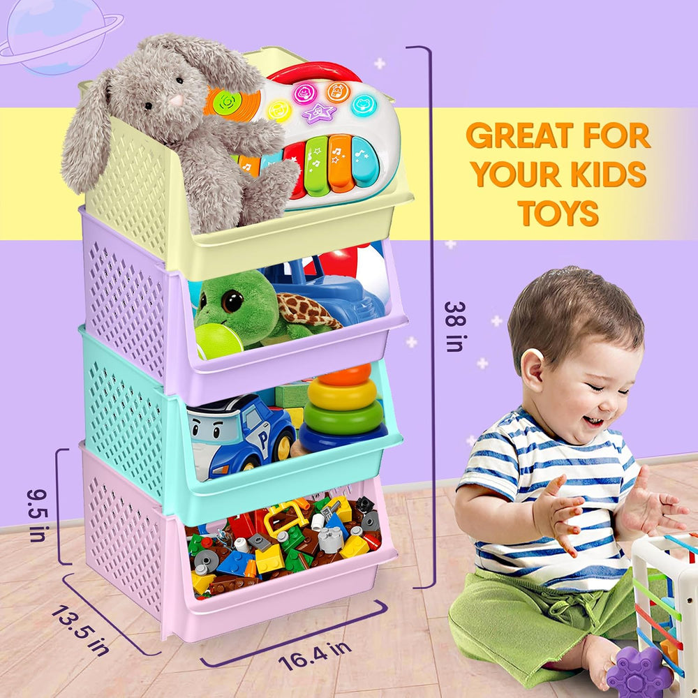 Large Stackable Storage Bins Open Front for Pantry Storage, 4 Pack - Multi