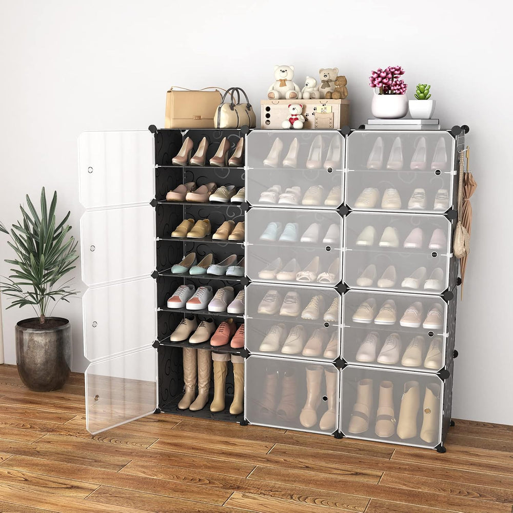 Portable Shoe Rack Organizer with Door, 48 Pairs Shoe Storage Cabinet Easy As...