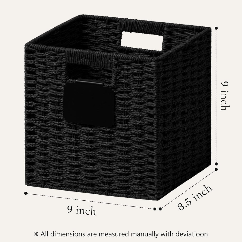 UBBCARE 4 Pack Small Wicker Basket, 9×9 Storage Cubes with Label, Foldable Cu...