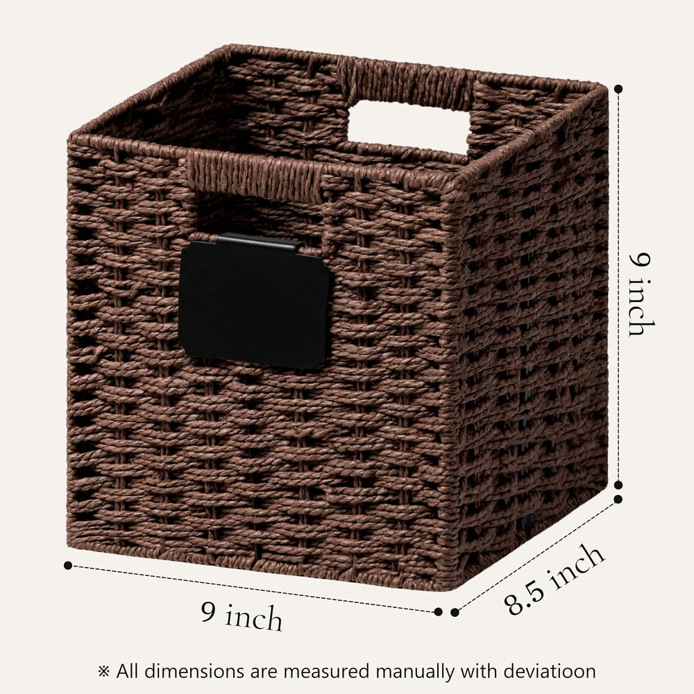 UBBCARE 4 Pack Small Wicker Basket, 9×9 Storage Cubes with Label, Foldable Cu...