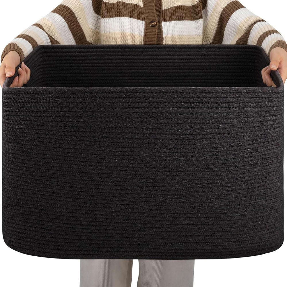OIAHOMY 96L XXXLarge Blanket Basket Woven Cotton Rope Storage Basket Black