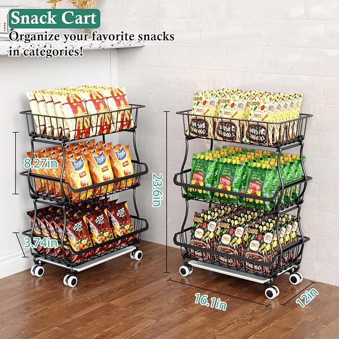 3-Tier Rolling Pantry Floor Organizer and Storage Cart - Image 9