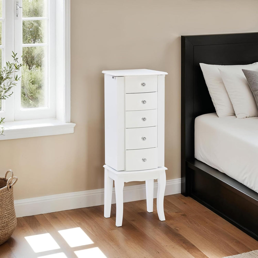 Powell Furniture Jewelry Armoire, White, 13"x 9.375"x 35.5"