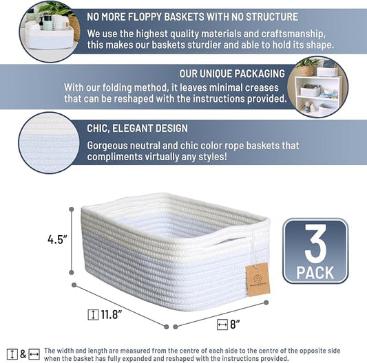 NaturalCozy 11.8"x8"x4.5” Rectangle Storage Baskets - Image 2