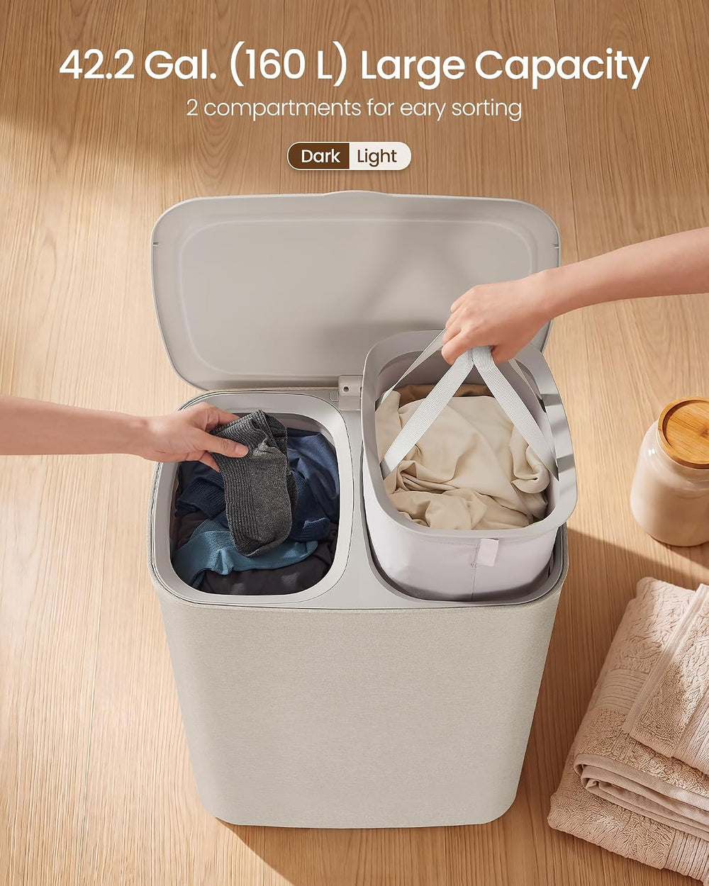 SONGMICS Laundry Hamper with Lid, 160L Double Laundry Basket, Steel Frame