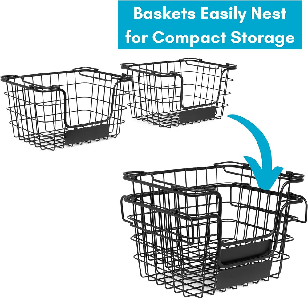 BirdRock Home Stacking Wire Market Baskets with Chalk Label | Set of 2 | Frui...