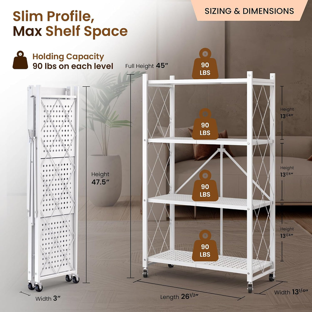 Our Modern Space 4-Tier Foldable Storage Shelf with Wheels | Metal Rack Colla...