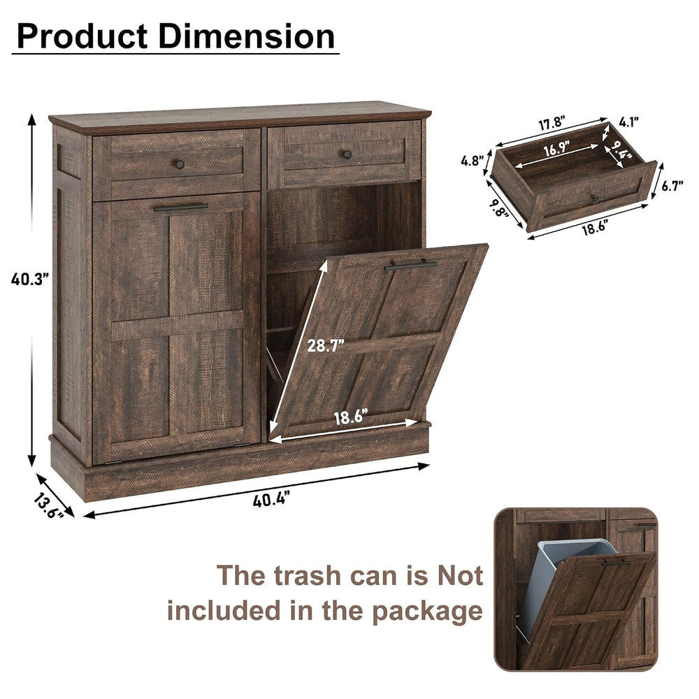 13 Gallon Double Tilt-Out Trash Can Cabinet, Farmhouse Hidden Garbage Wooden ...
