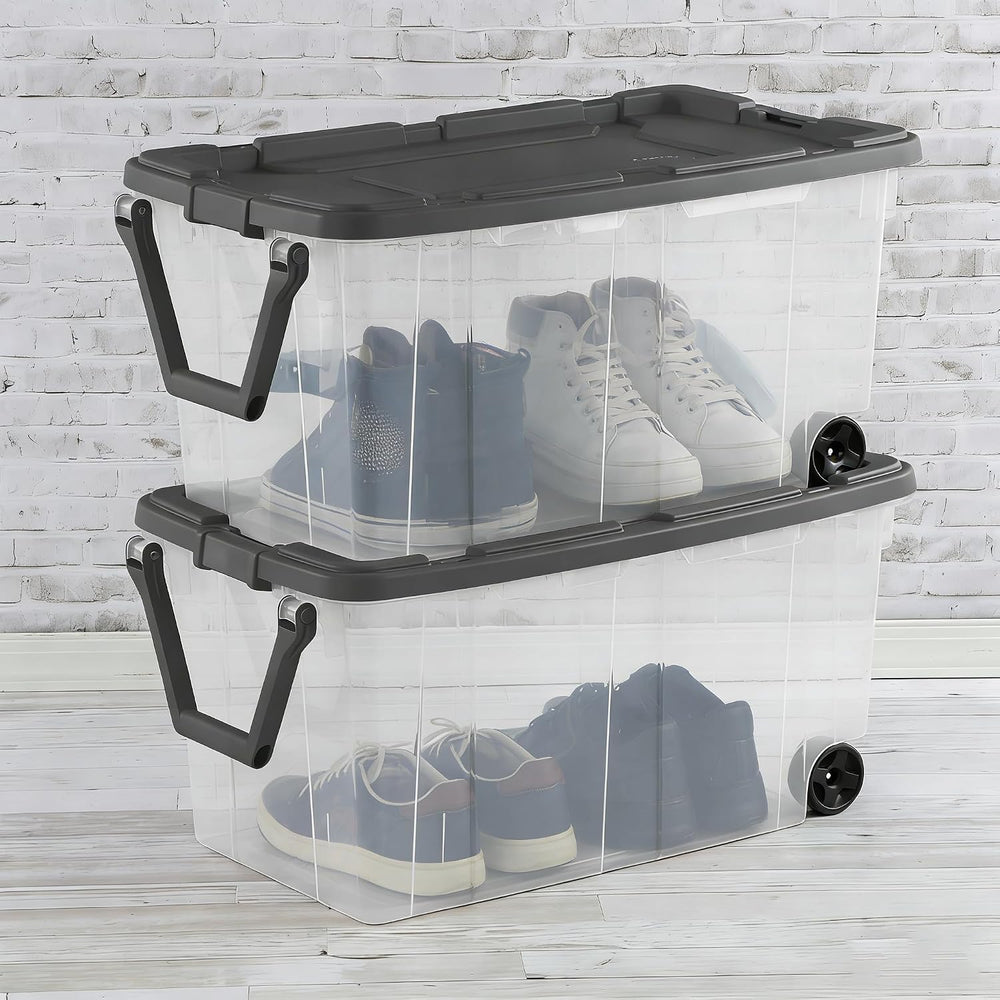 2 Pack 160 Quart Wheeled Storage Bins, Clear/Gray