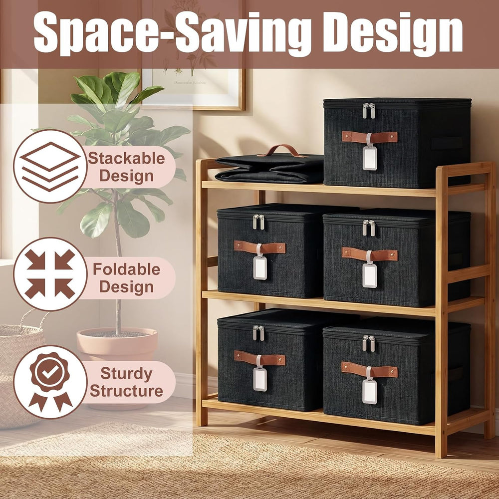 6 Pack Fabric Closet Storage Bins with Lids, 15×10×10 in, Black