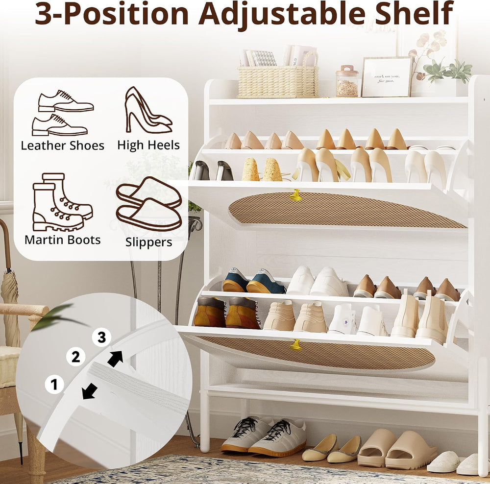 IRONCK Rattan Shoe Cabinet Storage with 2 Flip Drawers, White