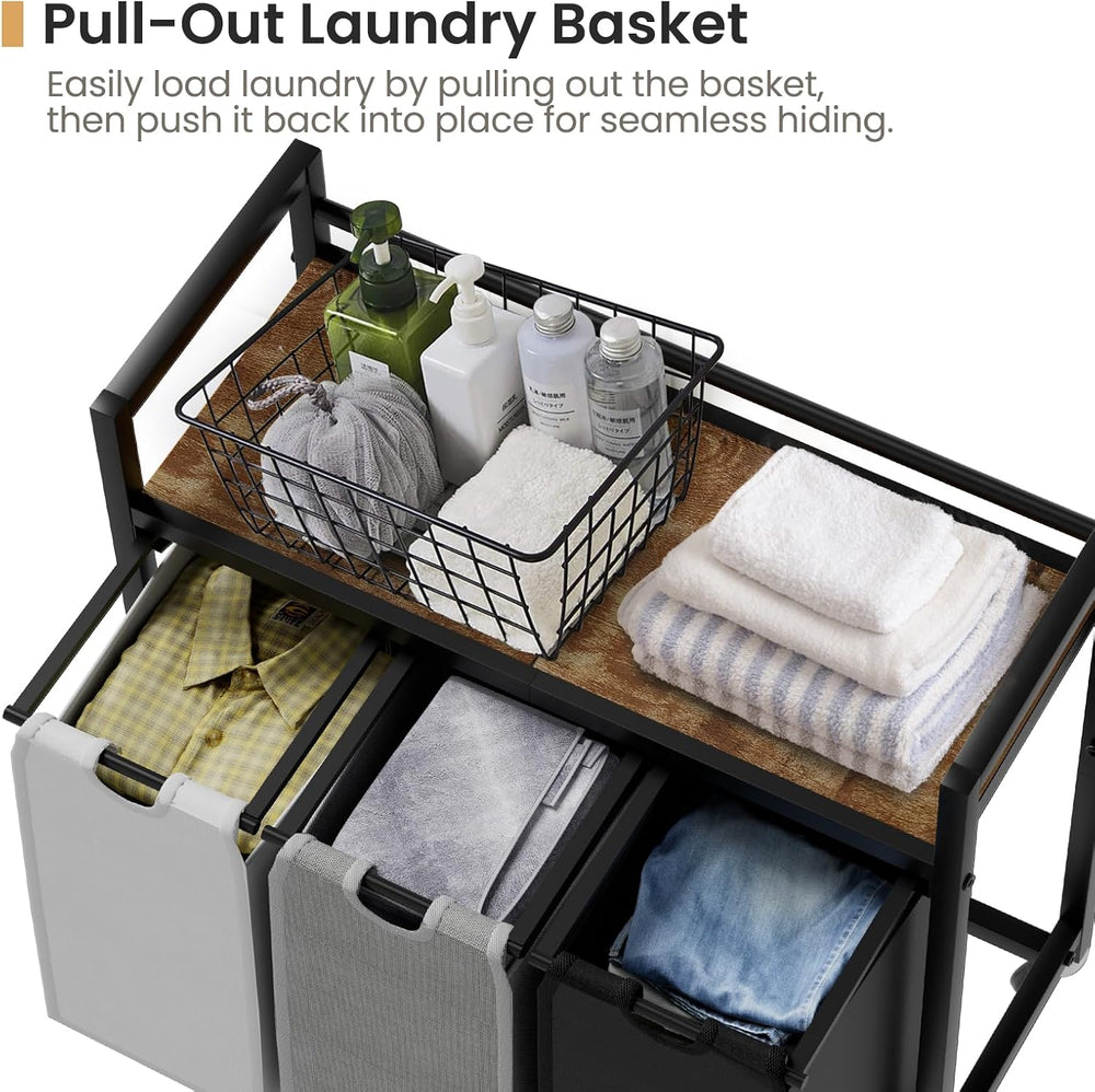 SwaaVee Laundry Sorter, Laundry Hamper 3 Section, 3×11.4Gal, Metal Frame Roll...